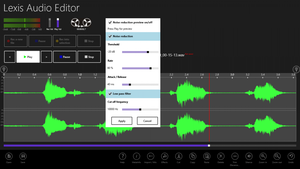 Noise reduction Windows Lexis Audio Editor